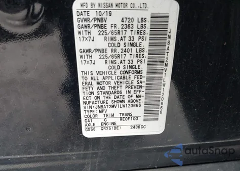 2020 Nissan Rogue Sv Intelligent Awd из США, поврежденный, VIN JN8AT2MV1LW120666